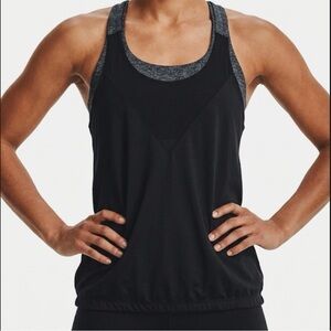 Under Armour Women’s 2-in-1 Built-in Bra Tank Top Heathered Gray Black